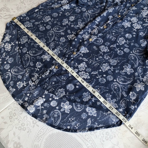 Hollister Blue/White Floral High-Low Shirt Dress Women’s Size M Long Sleeves Top - Picture 12 of 16